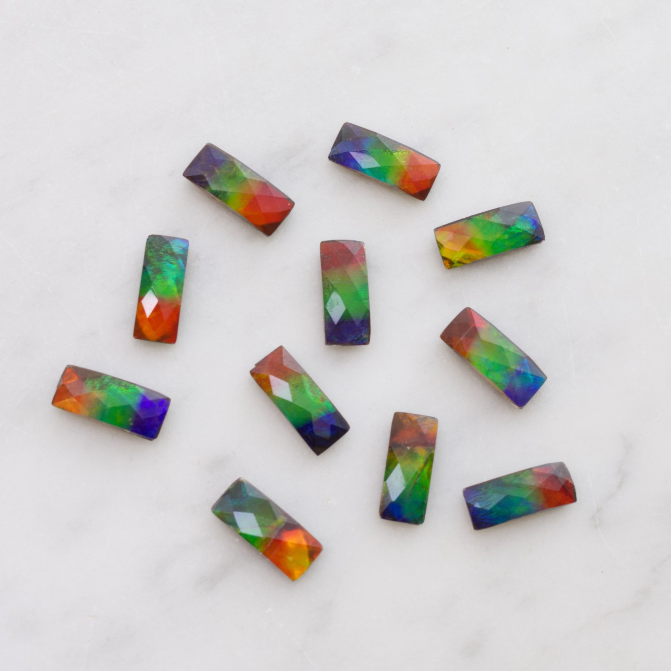 Ammolite Triplet Faceted Rectangular Cabochons, Approx 12x5mm