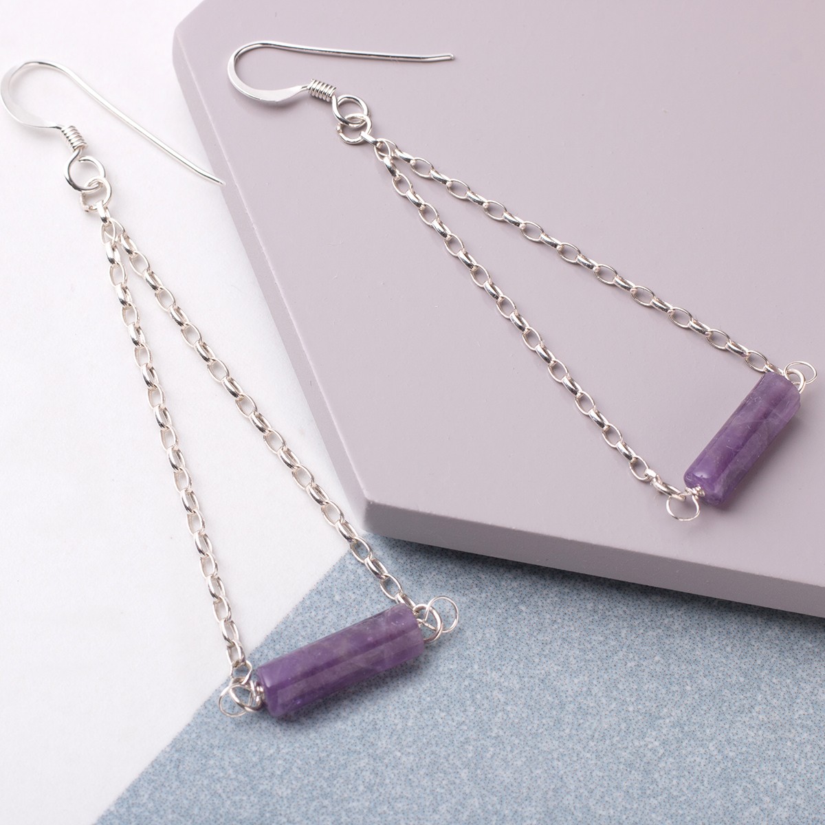 Amethyst Tube Bead Earrings