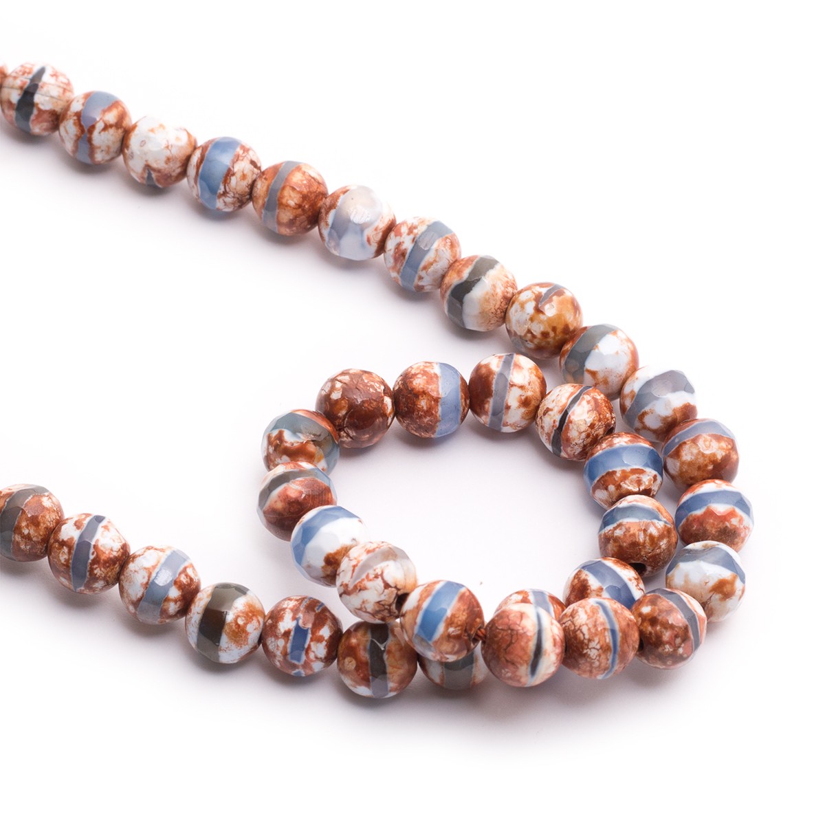 Tibetan Patterned Faceted Agate Round Beads - Various sizes