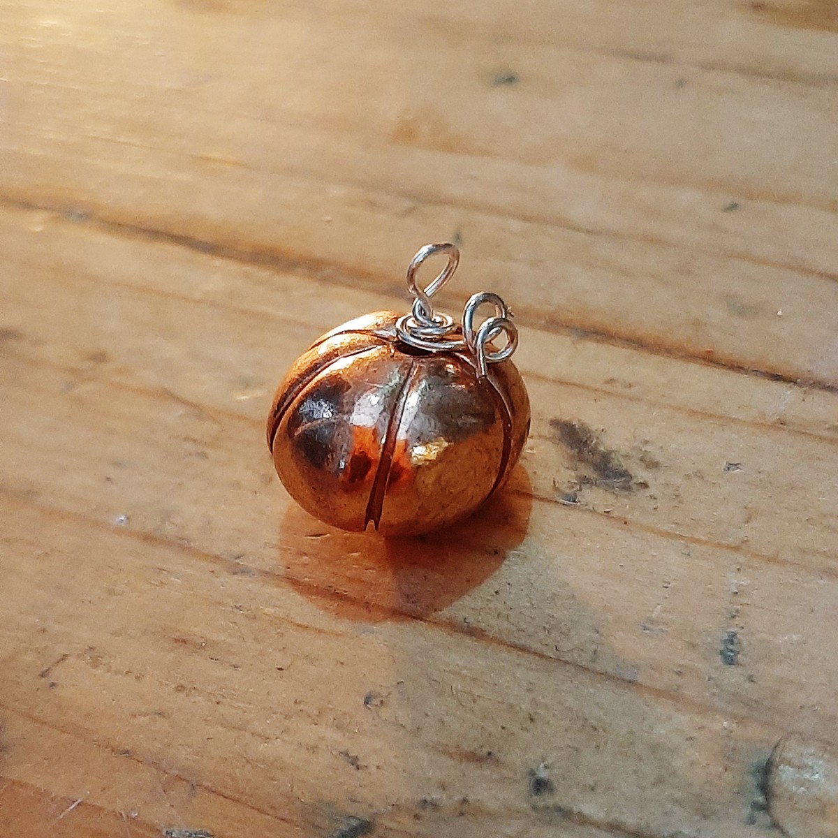 wire wrapped copper clay pendant