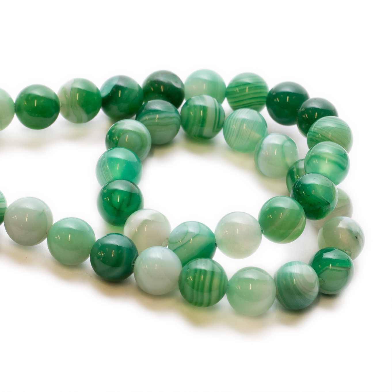 Green Banded Agate Round Beads - Approx 8mm 