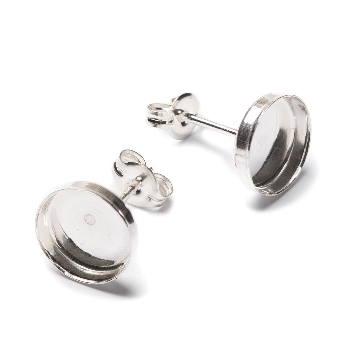 Sterling Silver Plain Bezel Cup Earstuds For Cabochon Stones (Pair)