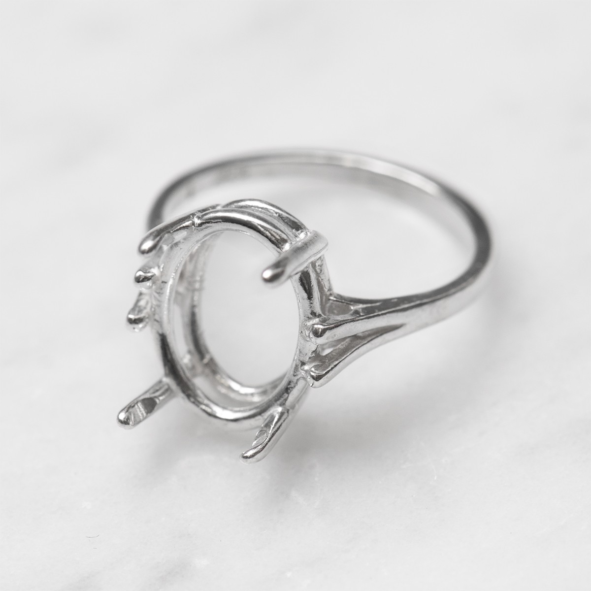 Sterling Silver Pre-Notched Ring for 14x10mm Oval Faceted Stone