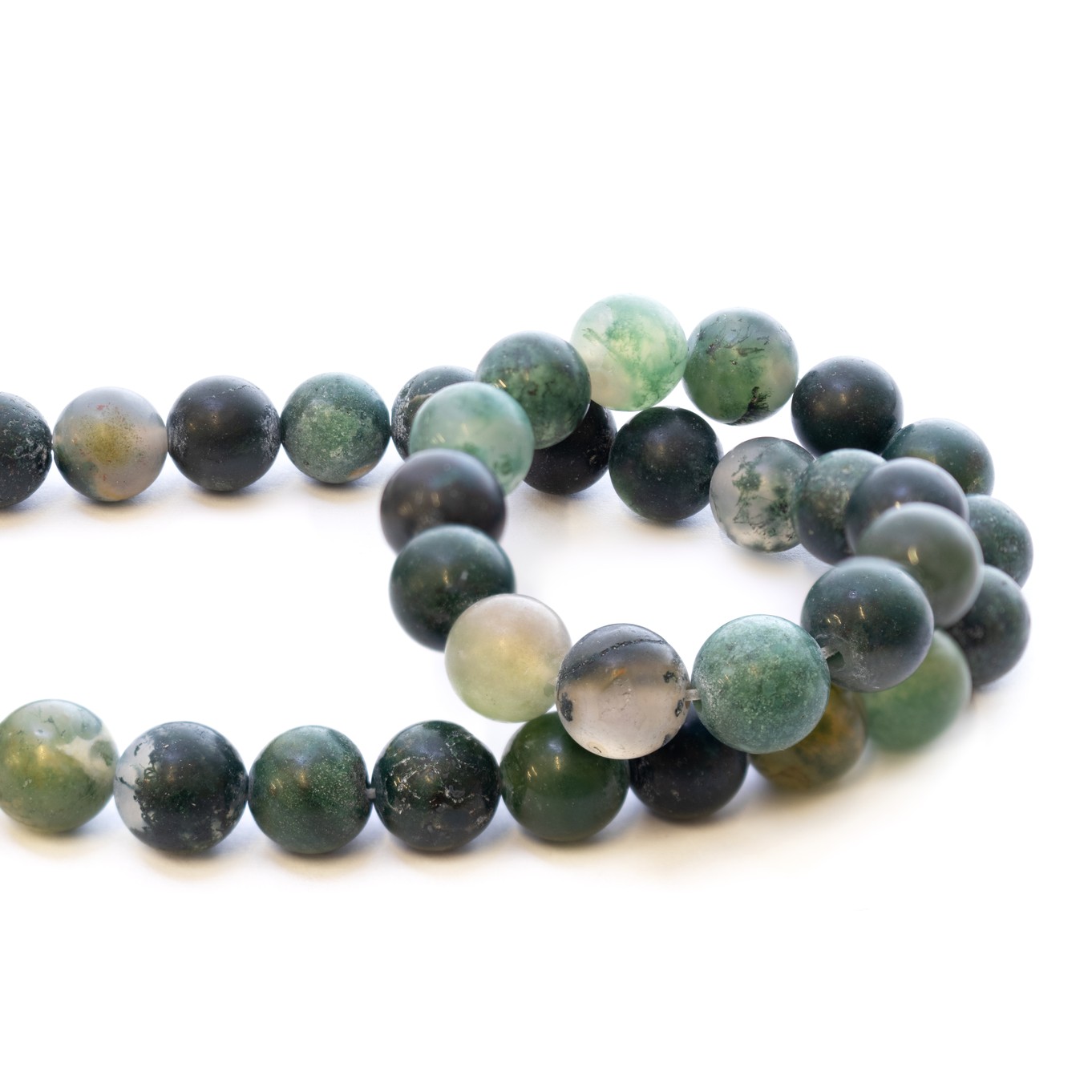 Green Moss Frosted Agate Round Beads - Various sizes