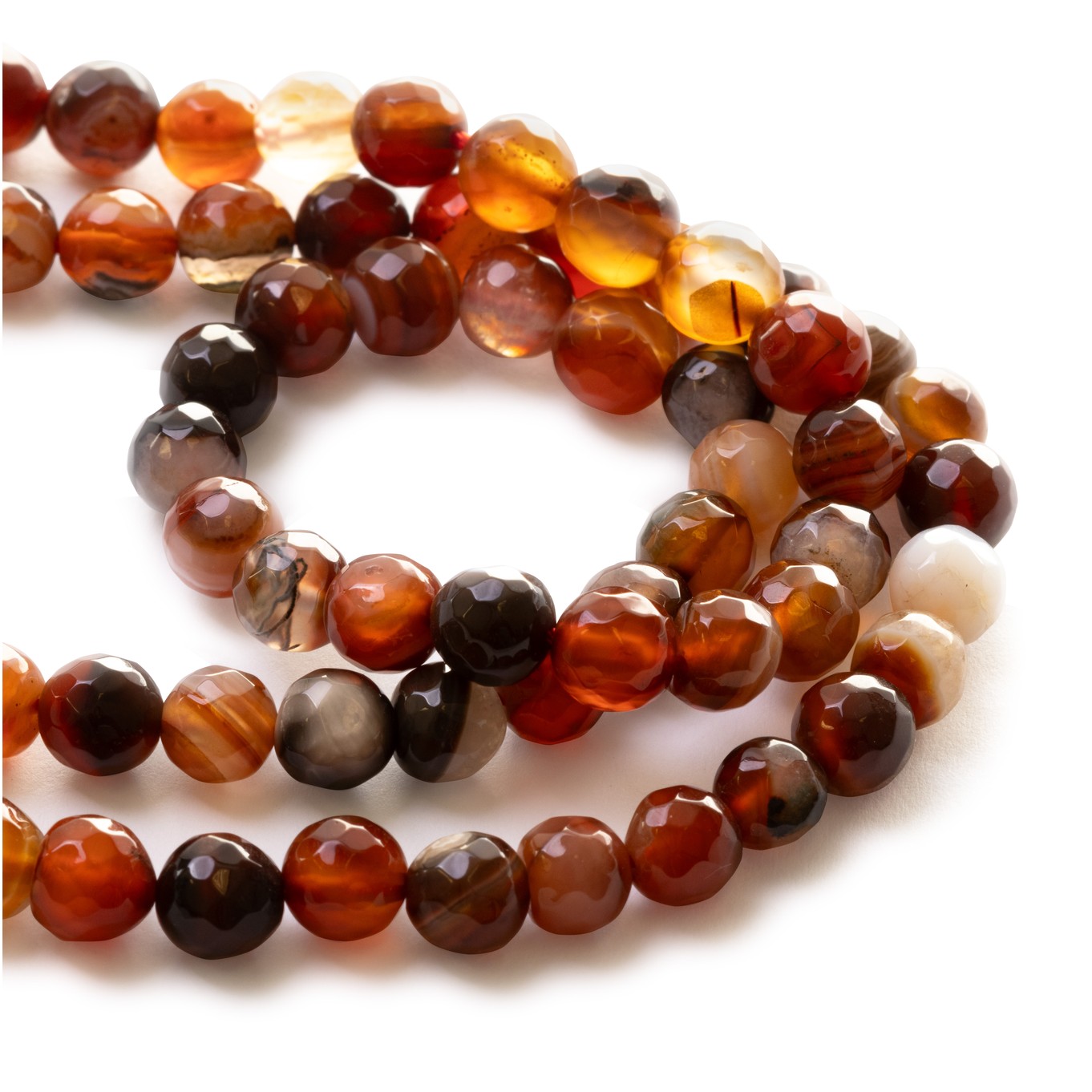 Cognac Coloured Banded Agate Faceted Round Beads - Various Sizes