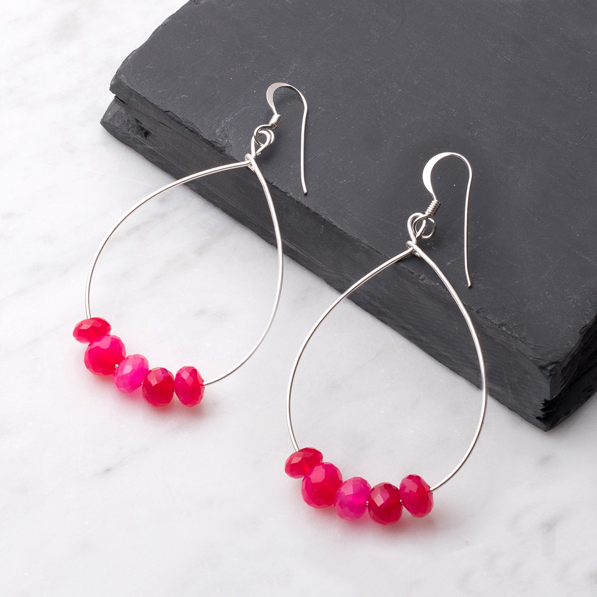 Fuchsia Pink Chalcedony Hoop Earrings