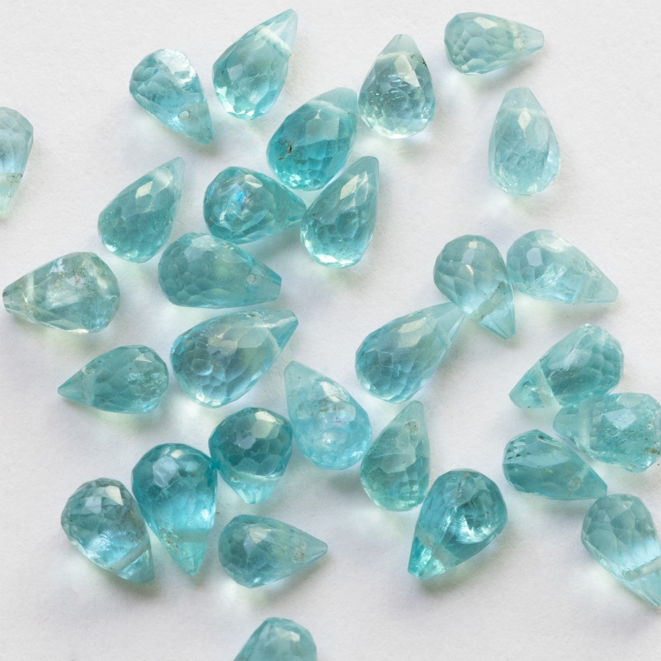 Apatite Faceted Drop Briolette Beads - Approx 3x2.5mm, Pack of 10 beads