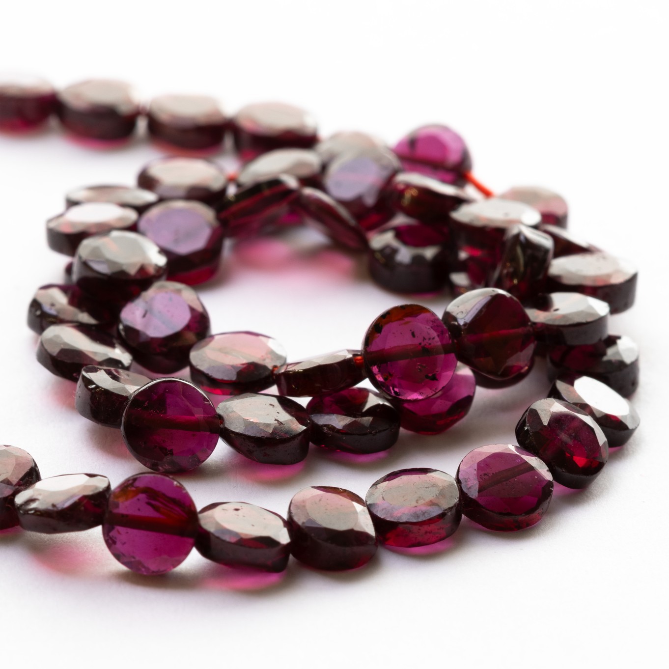 Garnet Faceted Flat Coin Beads - Approx 6mm