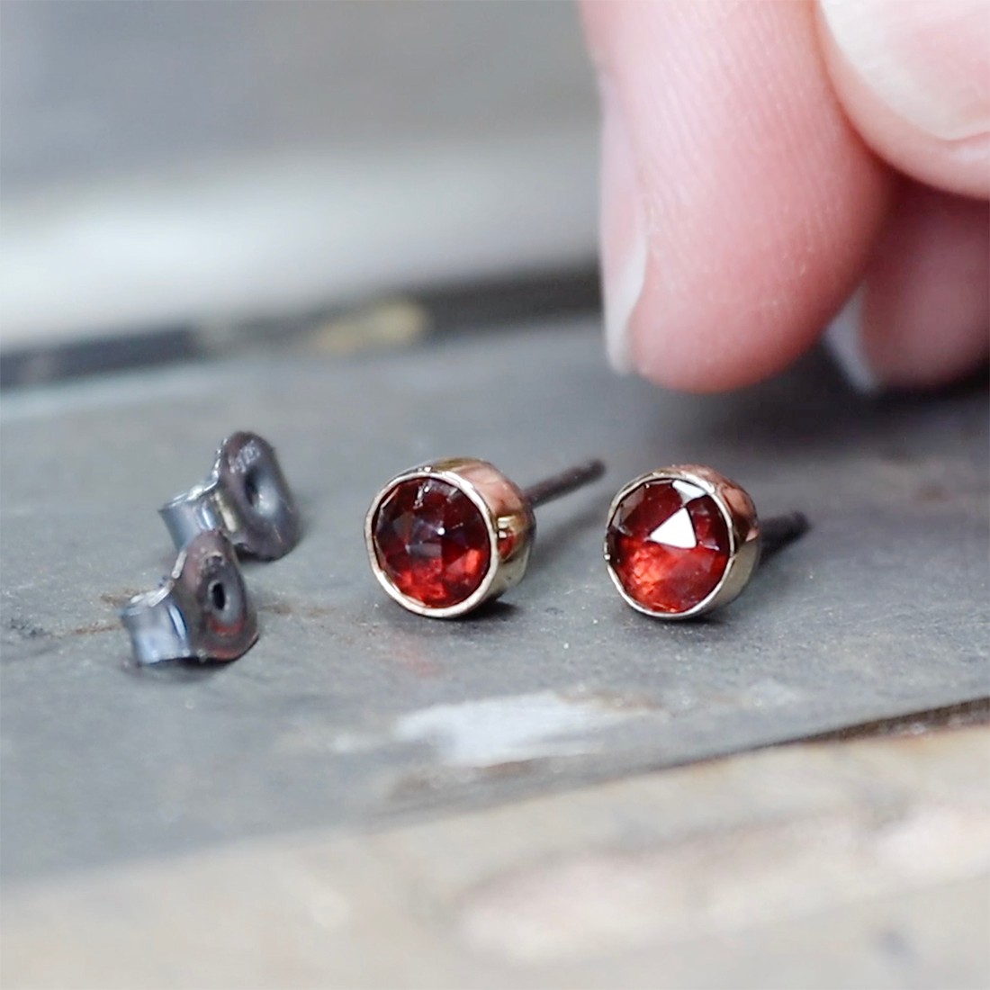 finished garnet earstuds