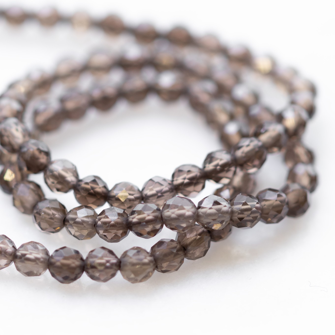 Smoky Quartz Micro Faceted Round Beads - Approx 3.5mm