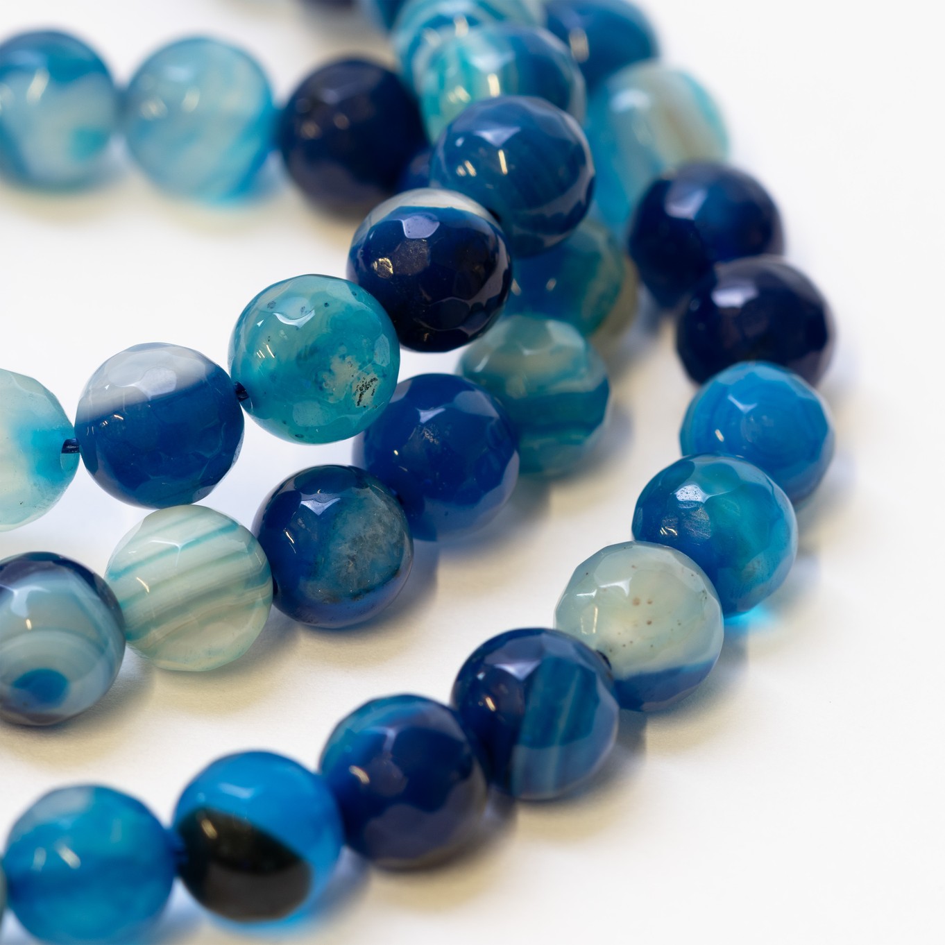 Blue Faceted Banded Agate Round Beads - Various sizes