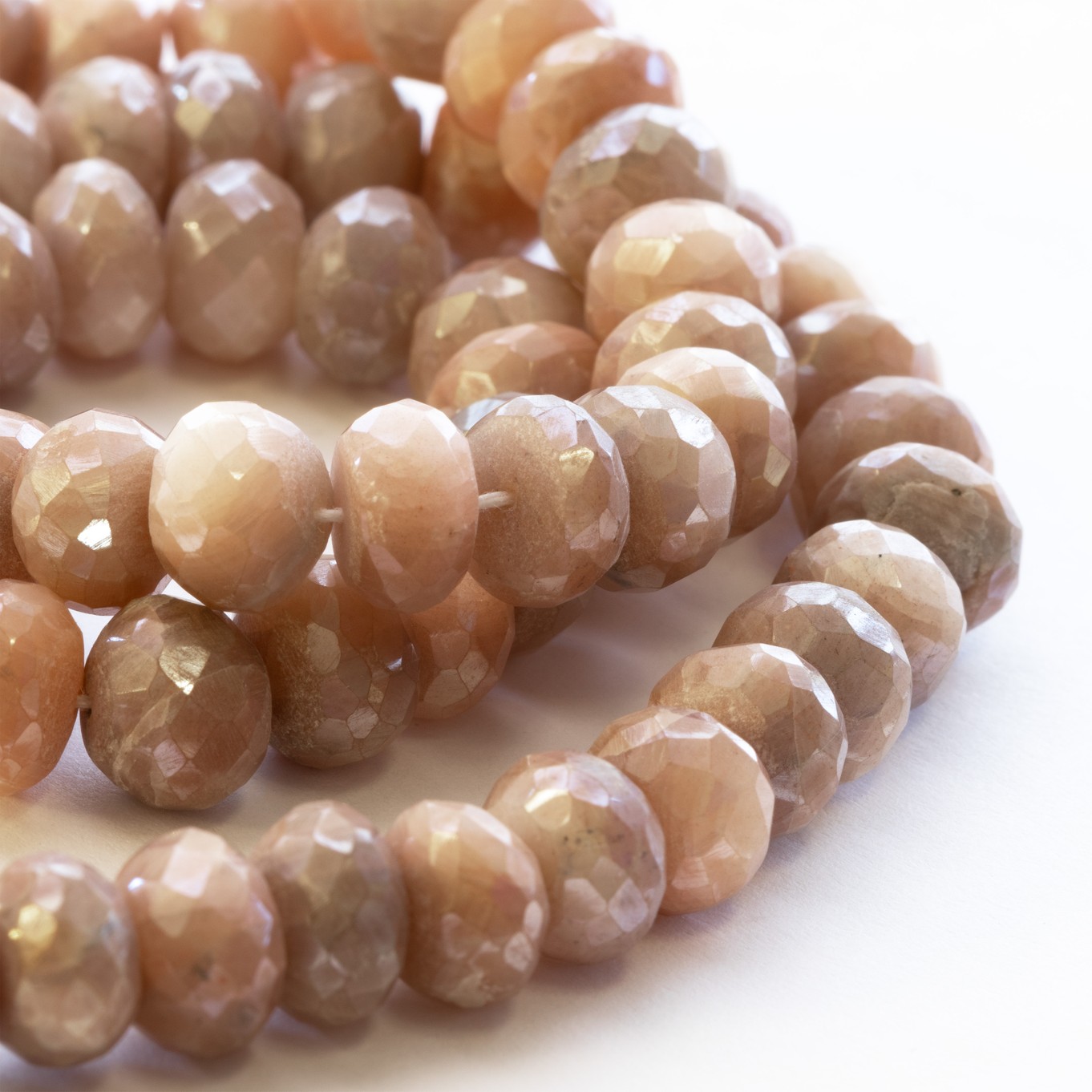 Mystic Coated Peach Moonstone Faceted Rondelle Beads -  Approx Fom 8mm