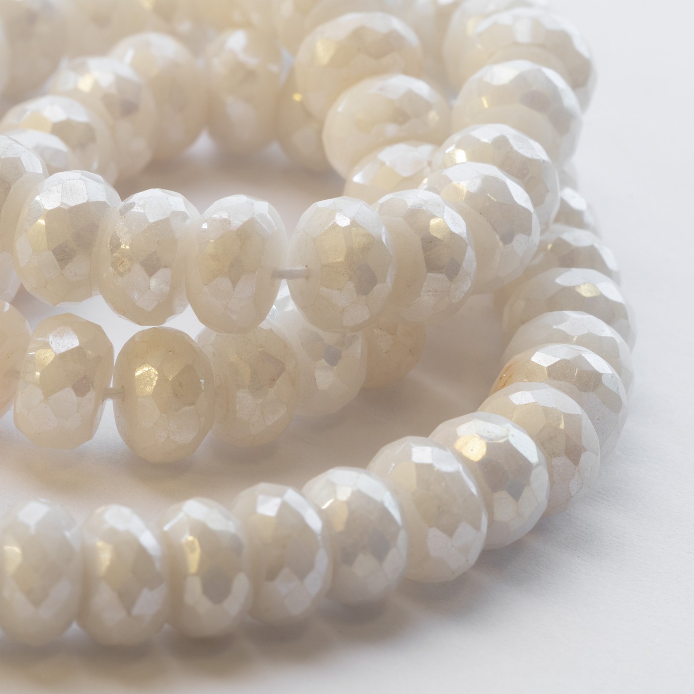 Mystic Coated White Moonstone Faceted Rondelle Beads -  Approx 8.5x5mm