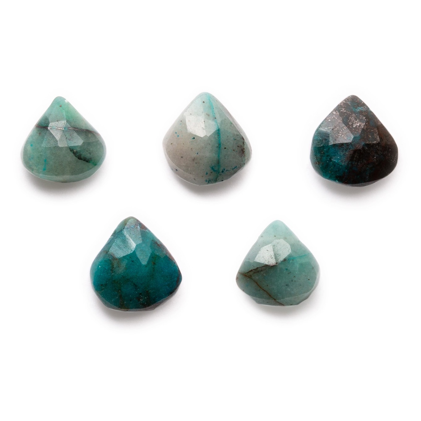 Chrysocolla Faceted Heart Briolette Beads - Approx From 6mm, Pack of 10 Beads