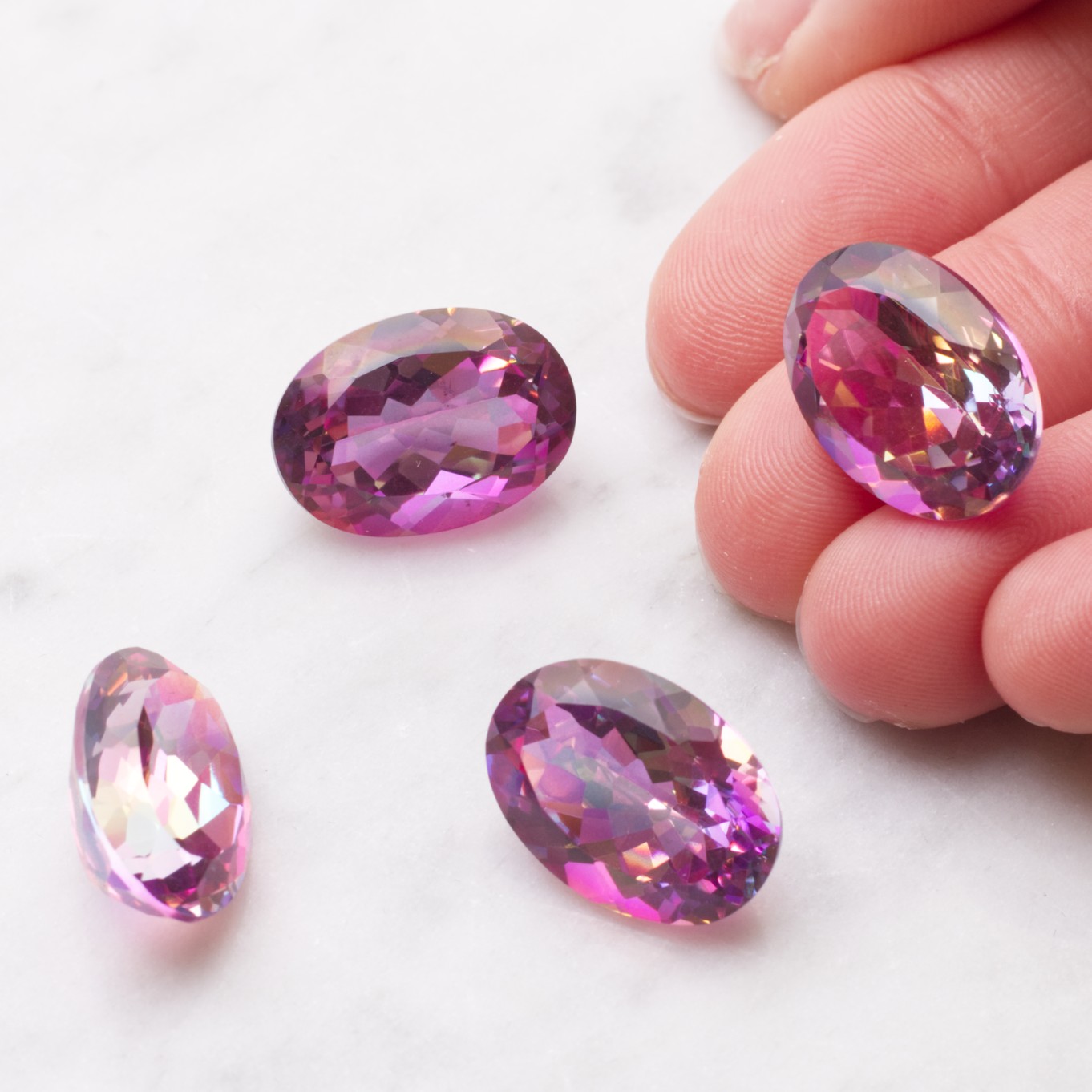 Pink Kaleidoscope Quartz Faceted Stones, 18x13mm Oval