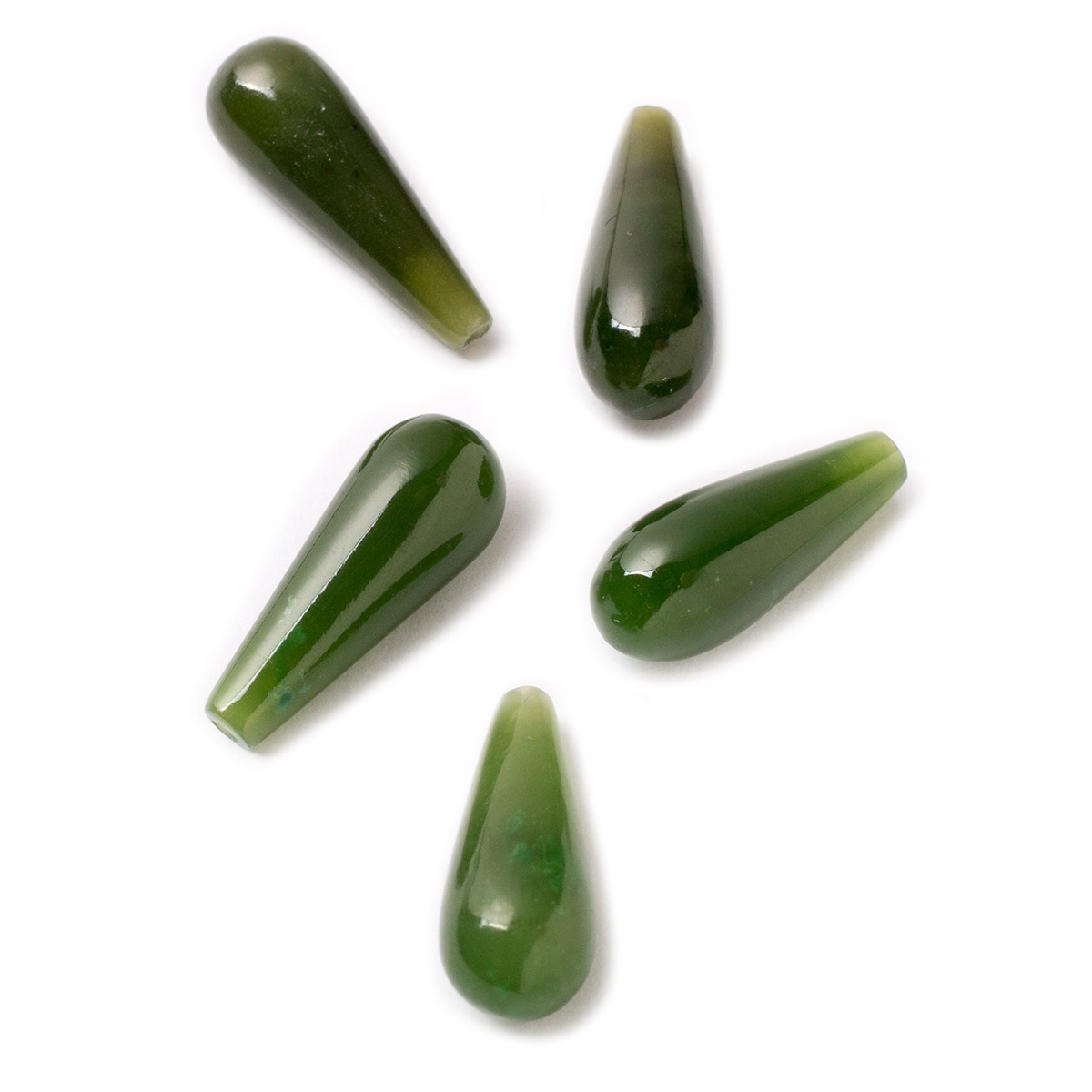 Nephrite Jade Top Drilled Teardrop Gemstone Beads, Approx 16x6mm