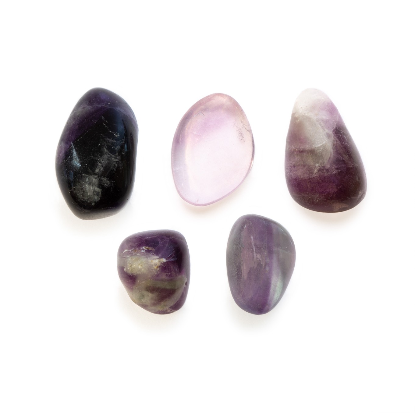 Purple Fluorite Tumbled Polished Stones, Pack Of 5 Stones