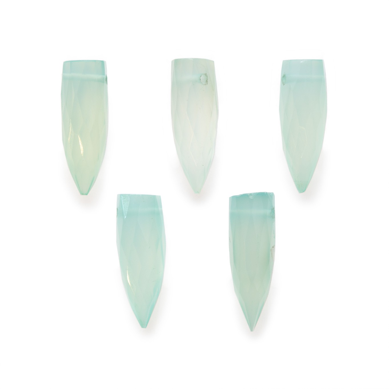 Aqua Blue Chalcedony Faceted Bullet Shaped Beads - Approx 15x6mm