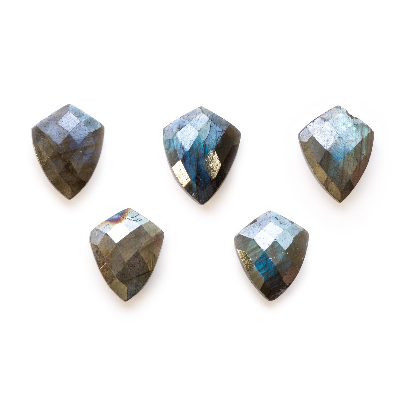 Mystic Coated Labradorite Faceted Shield Shaped Beads - Approx from 9mm