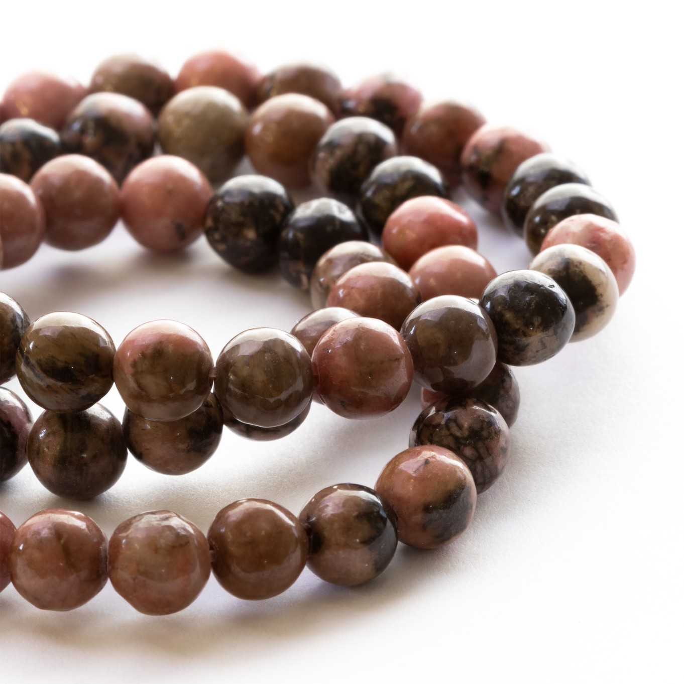 Rhodonite Round Beads - Approx From 6mm