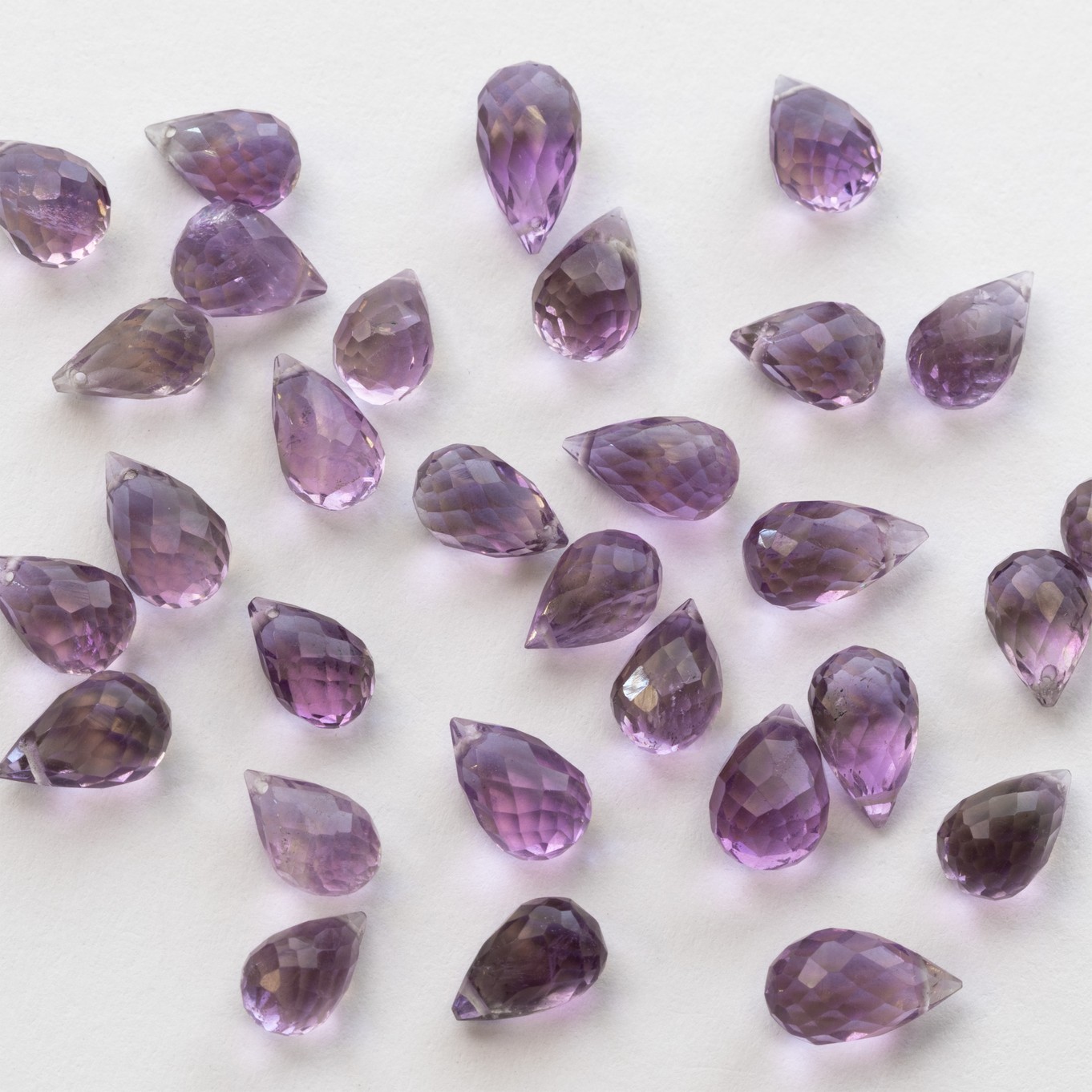 Pink Amethyst Faceted Drop Briolette Beads - Approx From 6mm, Pack Of 10 Beads