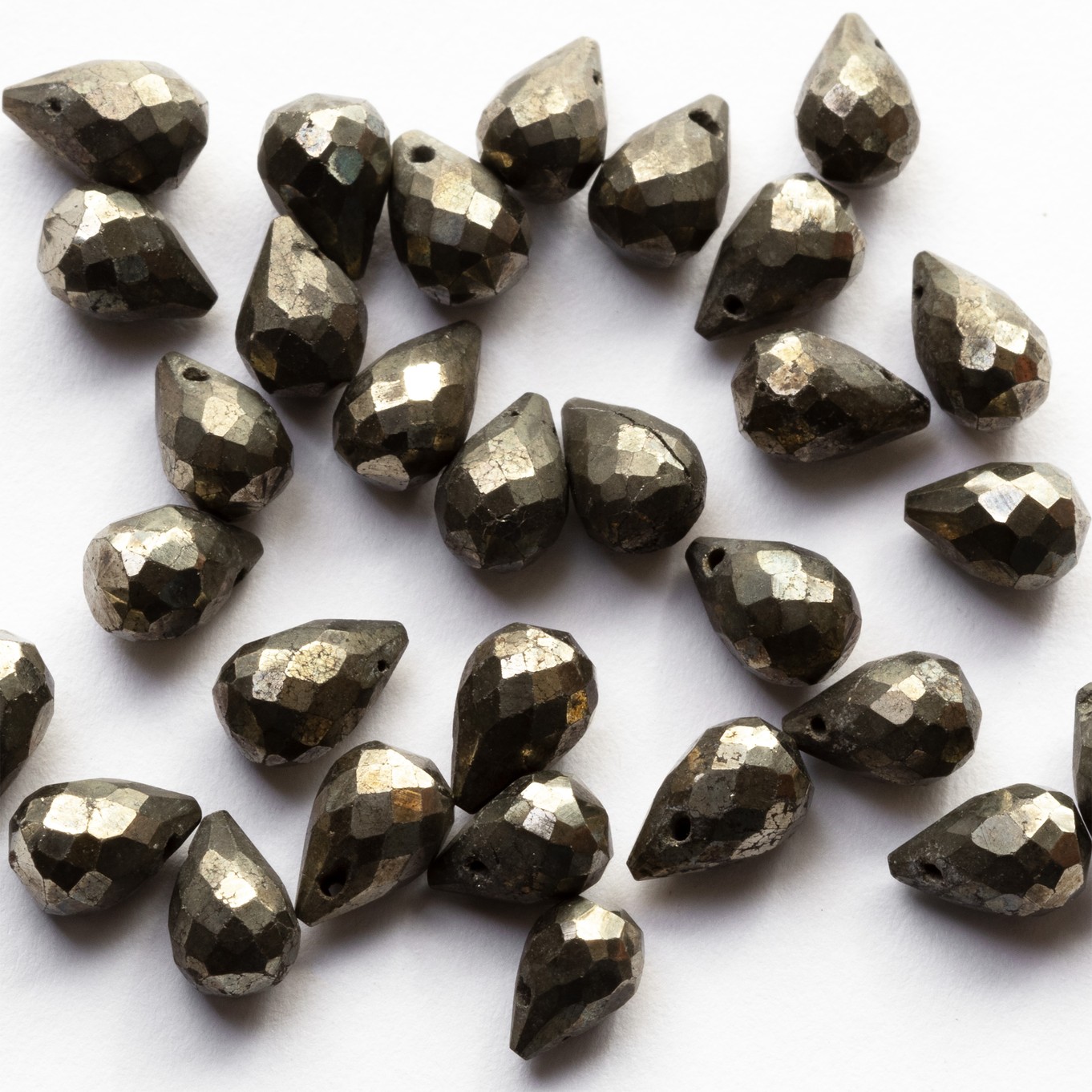 Pyrite Faceted Drop Briolette Beads - Approx 8x5mm, Pack Of 10 Beads