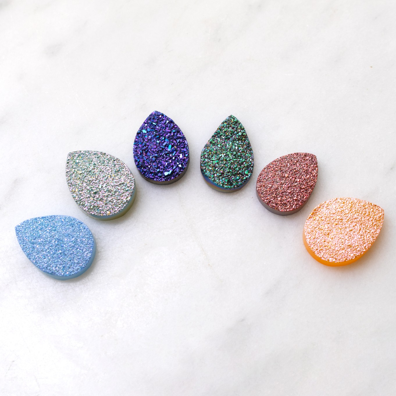 Drusy Flat Teardrop Cabochons - Various Colours