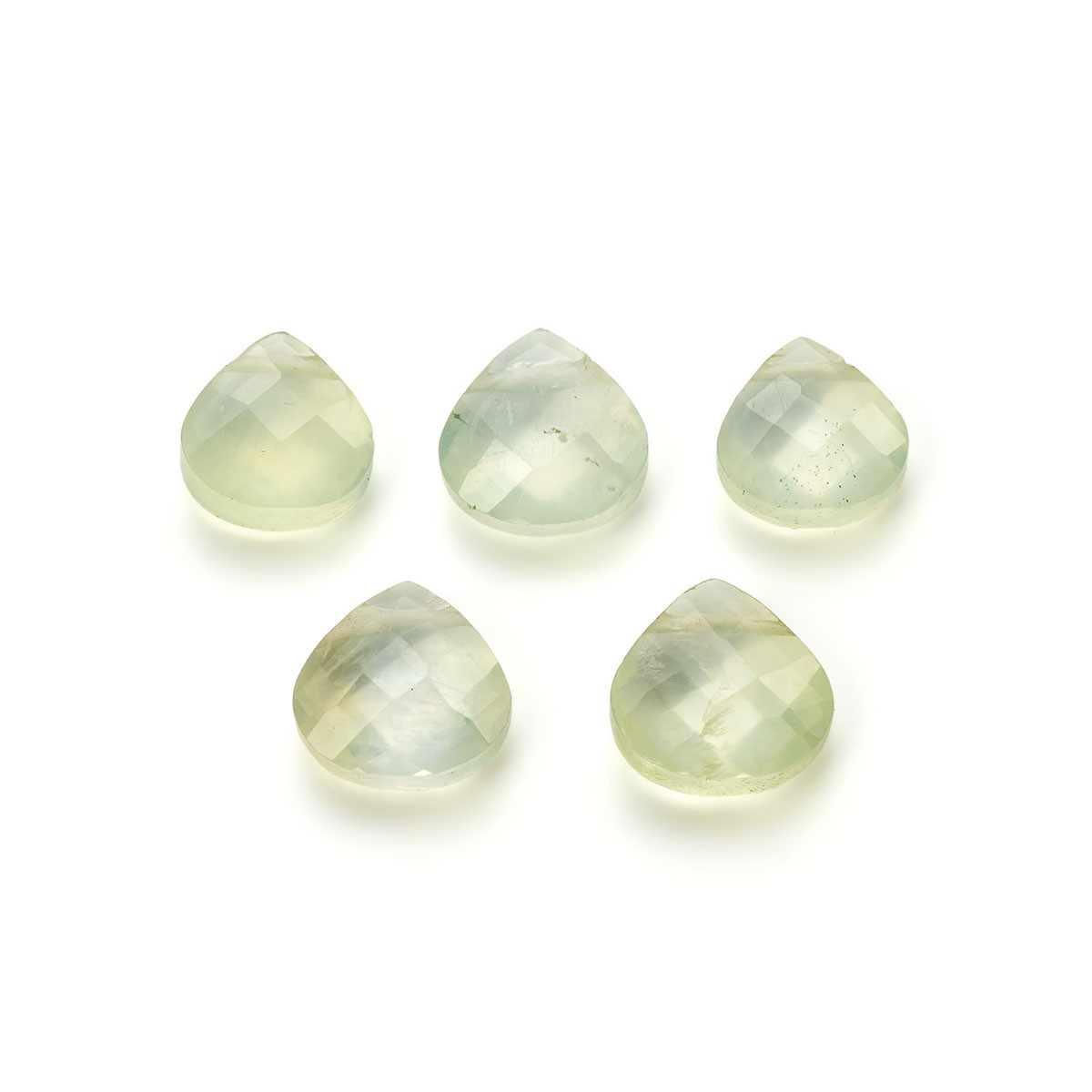 Prehnite Faceted Heart Briolette Beads - Approx 6-7mm, Pack of 10 Beads