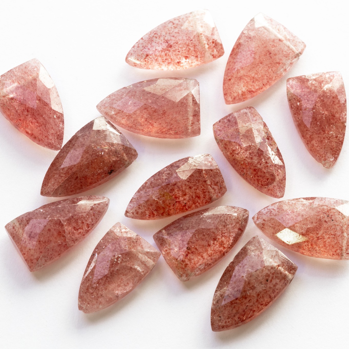 Strawberry Quartz Faceted Shield Shaped Beads - Approx 16x11mm