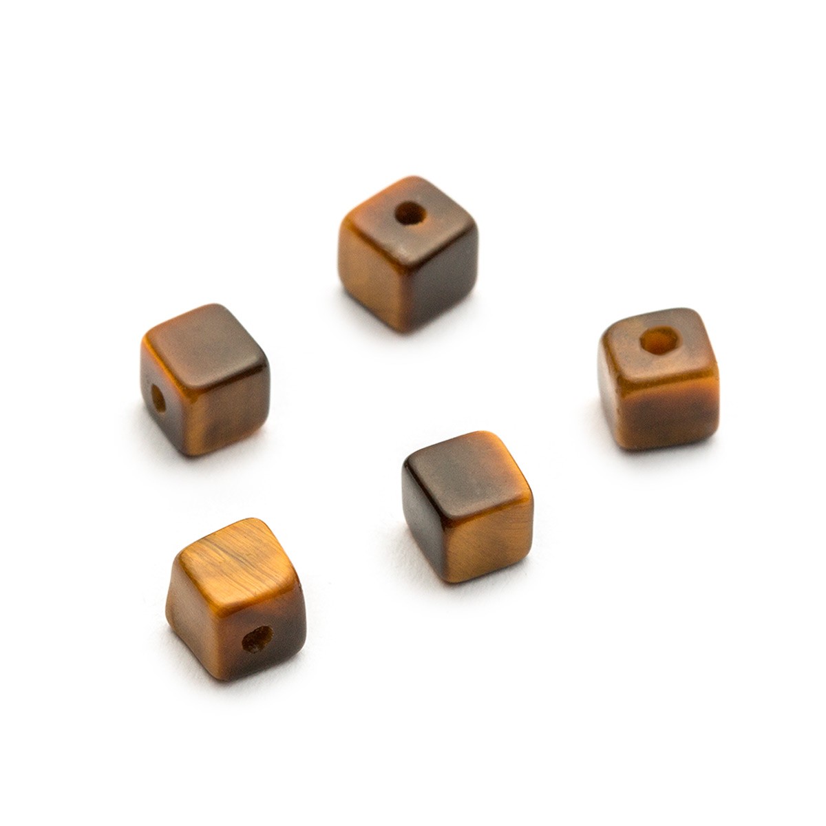 Tiger Eye Half Drilled Cube Beads - Approx 4mm 