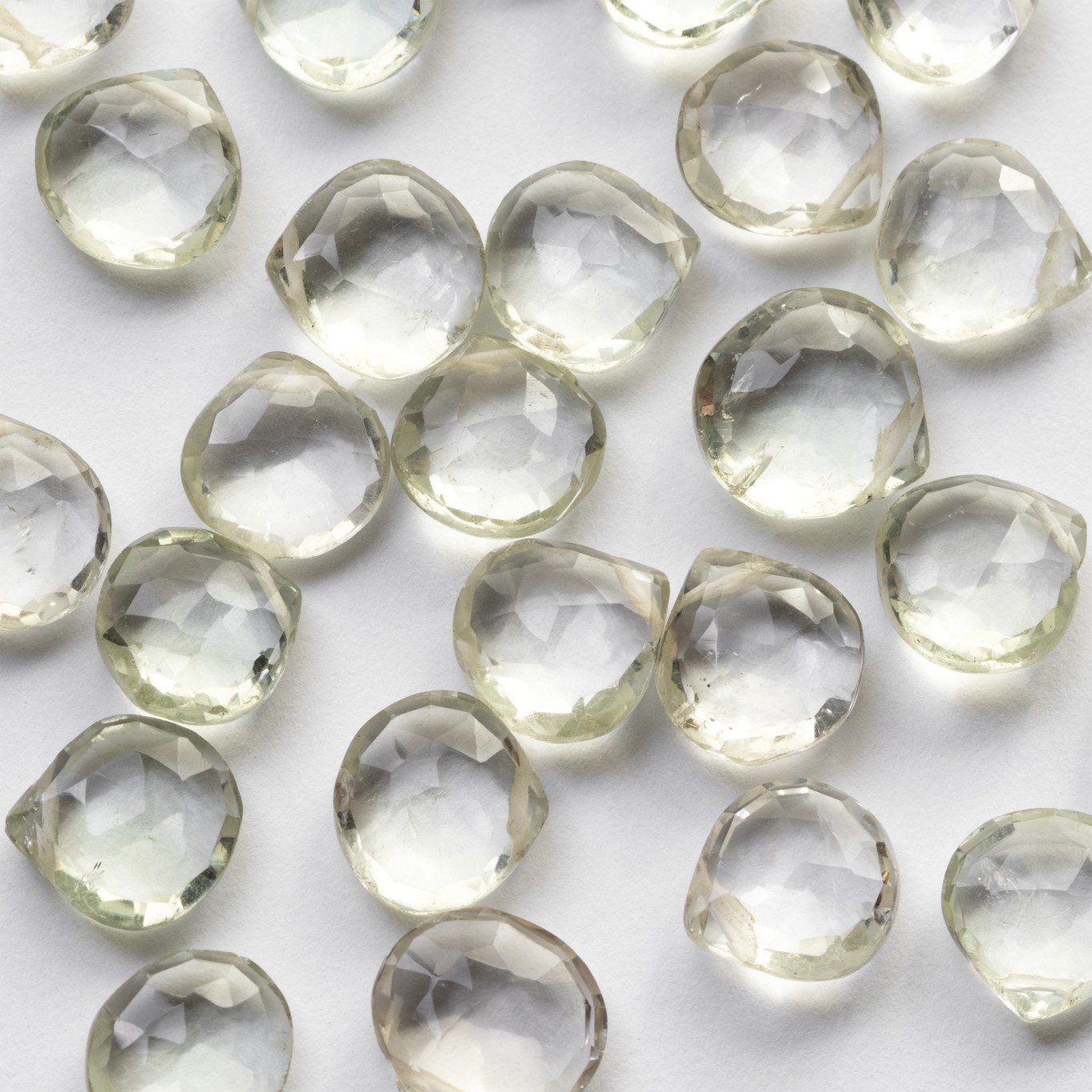 Green Amethyst Faceted Heart Briolette Beads - Approx From 10mm