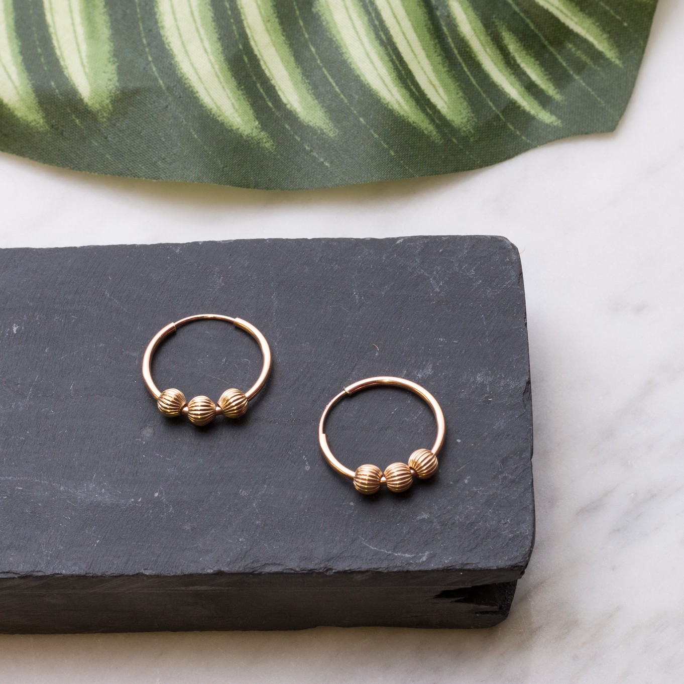 Textured Metal Bead Hoop Earrings