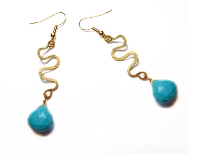 Turquoise Brass Stream Drop Earrings