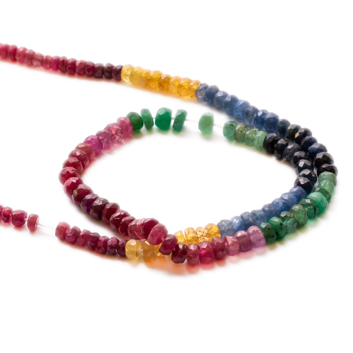 Shaded Sapphire, Ruby and Emerald Faceted Rondelle Beads - Various lengths