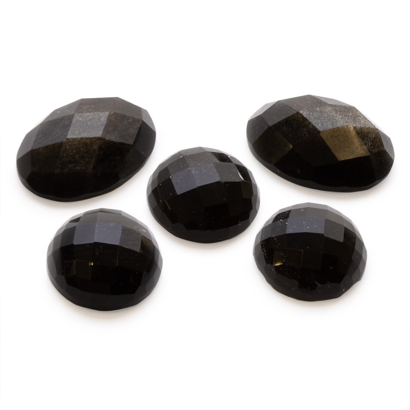 Golden Sheen Obsidian Checker Cut  Faceted Top Cabochons