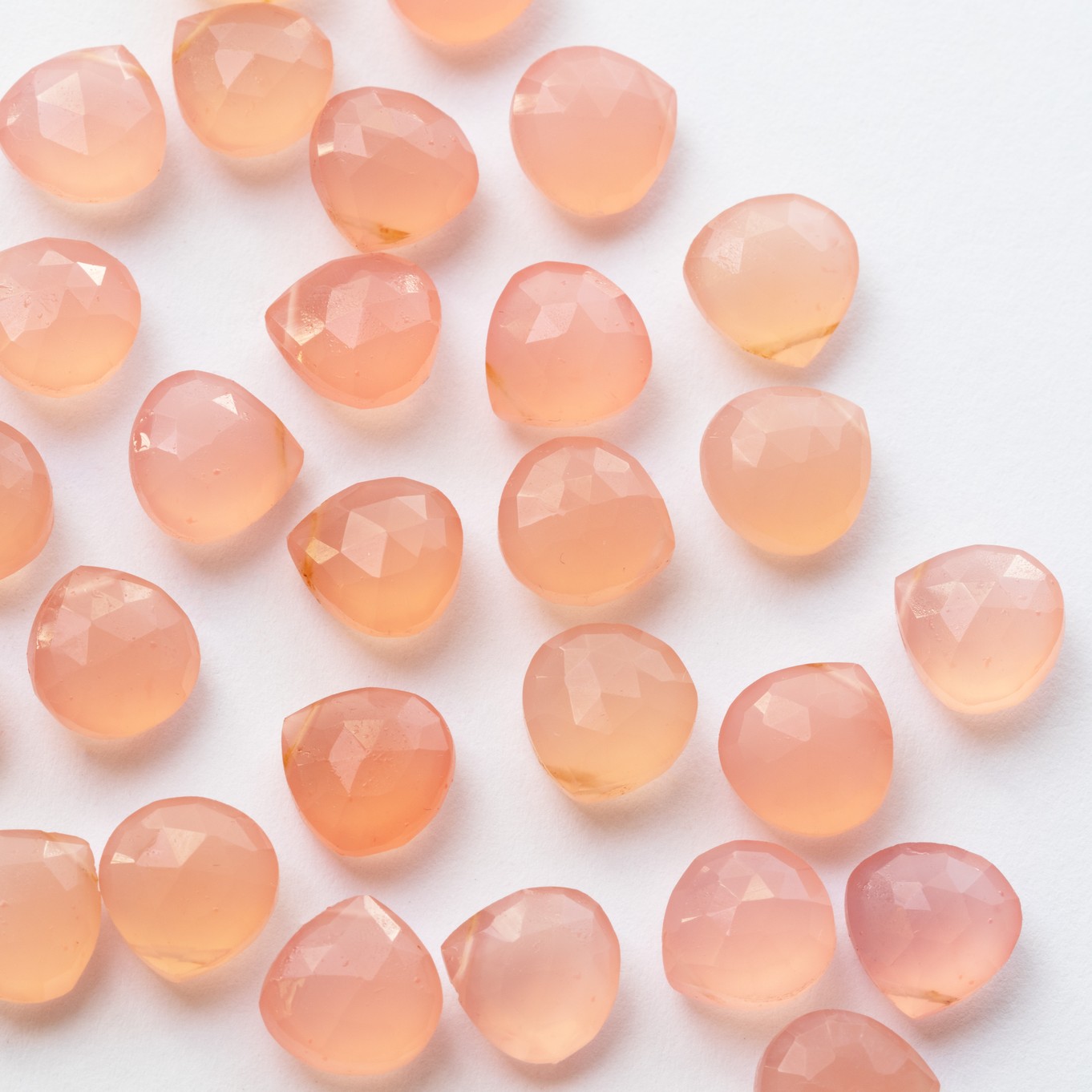 Pink Chalcedony Faceted Heart Briolette Beads, Approx 9-10mm 