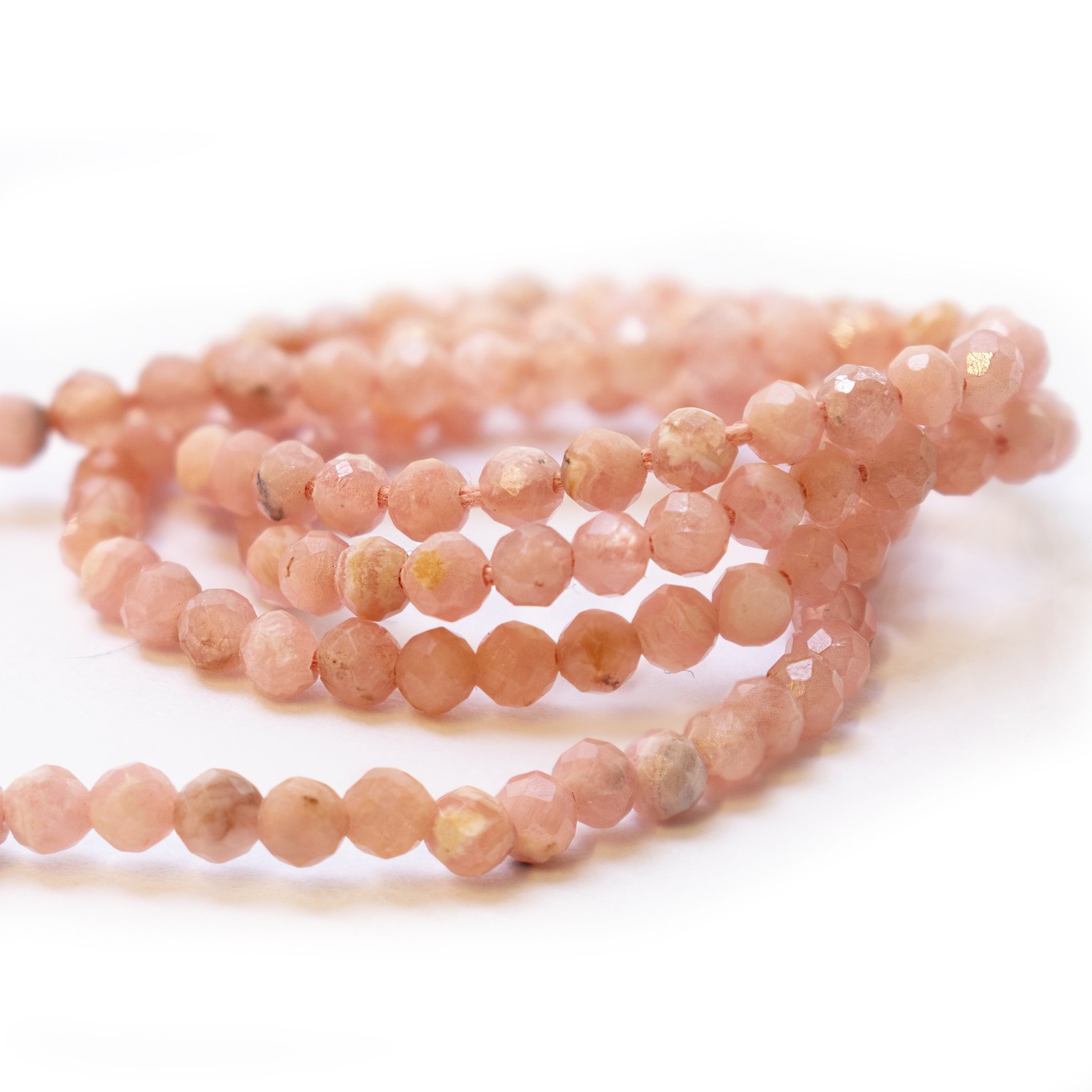 Rhodochrosite Micro Faceted Round Beads - Approx 2mm