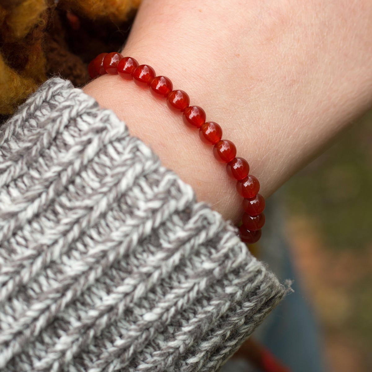 Carnelian Bead Elastic Bracelet