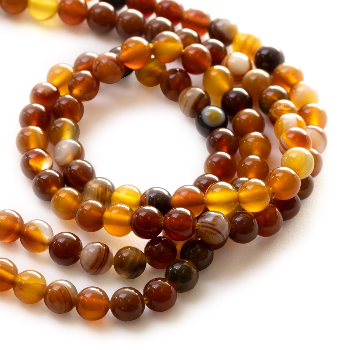 Amber Brown Banded Agate Round Beads - Approx 6mm 