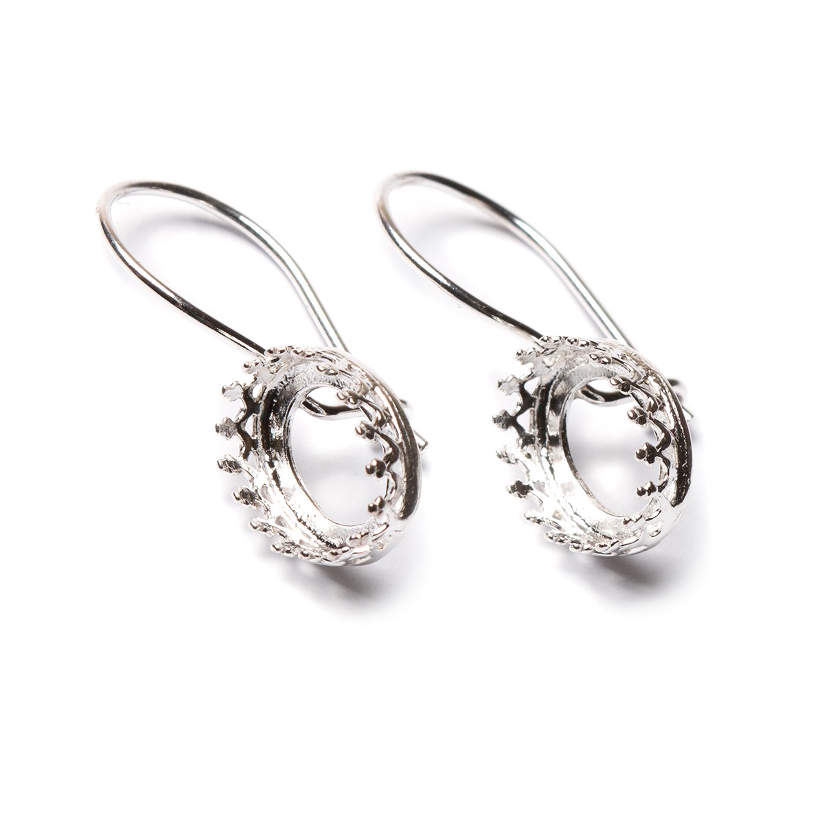 Sterling Silver Gallery Kidney Wire Earring Settings For Cabochon Stones (Pair)