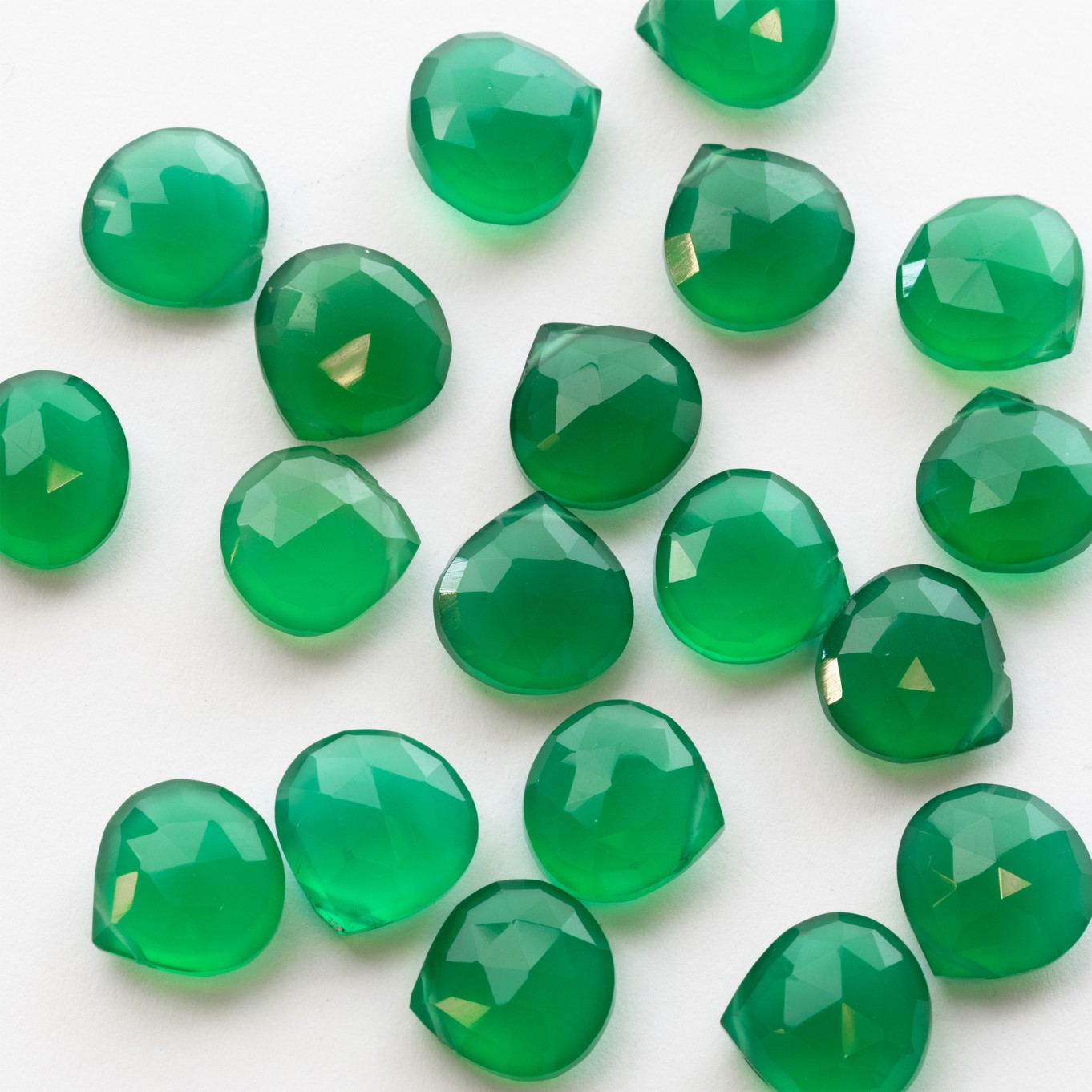 Green Onyx Faceted Heart Briolette Beads - Approx From 9mm  