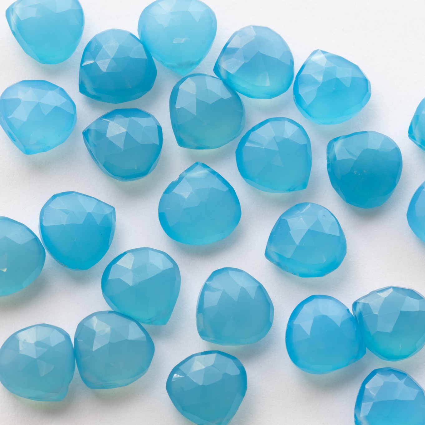 Blue Chalcedony Faceted Heart Briolette Beads - Approx From 9mm 