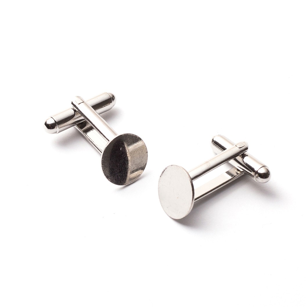 Nickel Plated Cufflink Settings with 13mm Flat Pad (Pair)