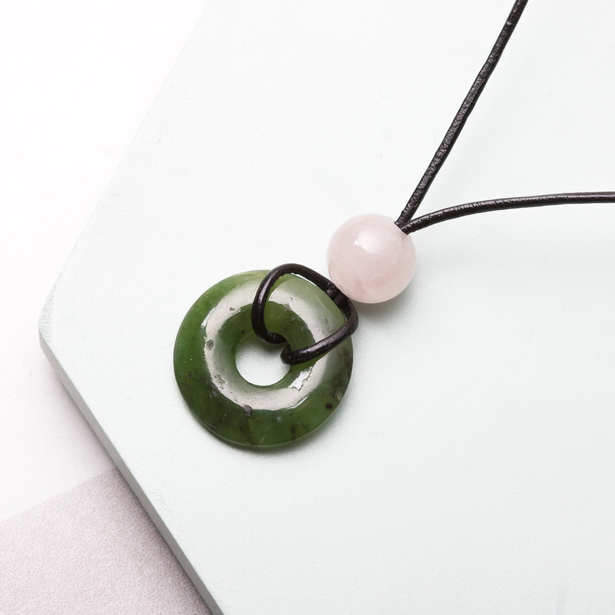 j94 gb233 nephrite and rose quartz necklace gemstone donut bb5.jpg