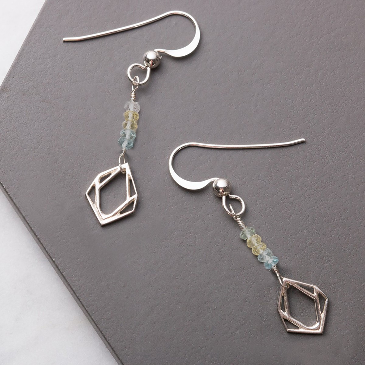 Aquamarine and Geo Charm Earrings