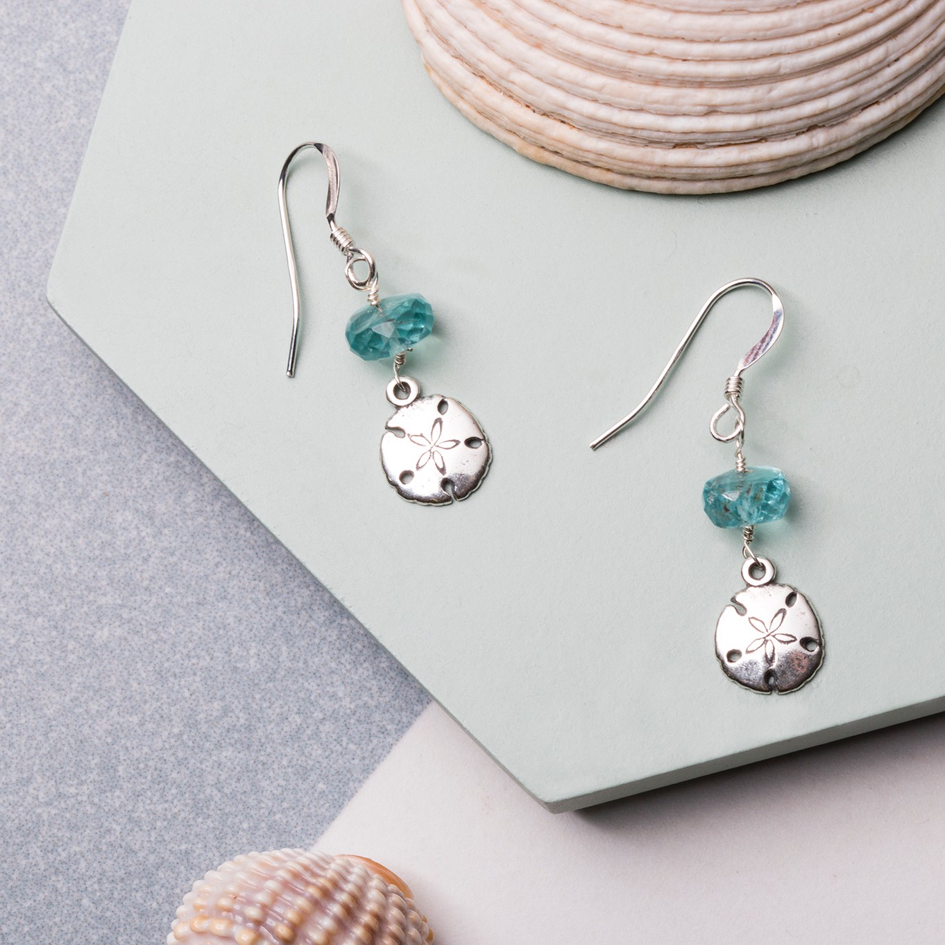 Apatite & Sand Dollar Earrings