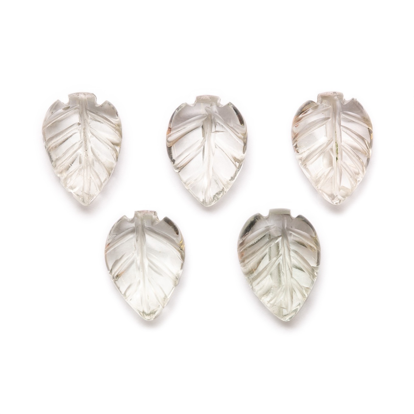 Green Amethyst Carved Leaf Beads - Approx 12x8mm