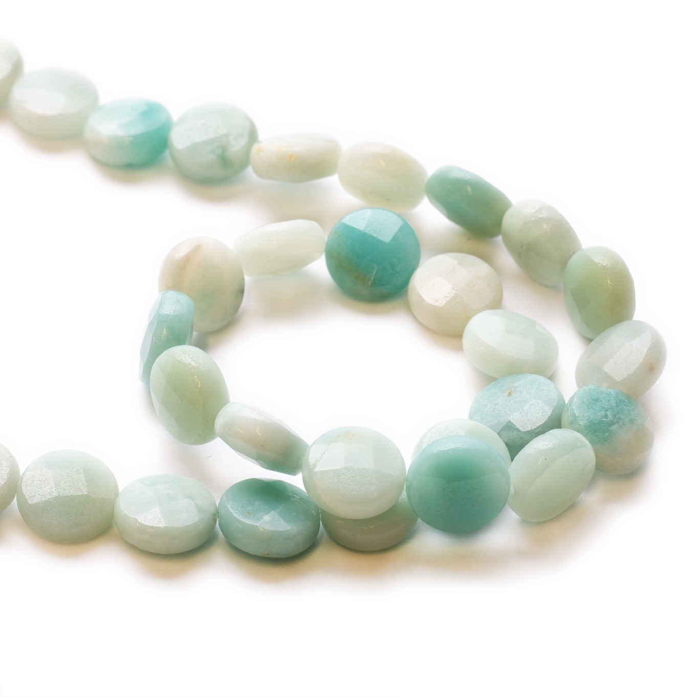 Amazonite Faceted Coin Beads - Approx 10mm