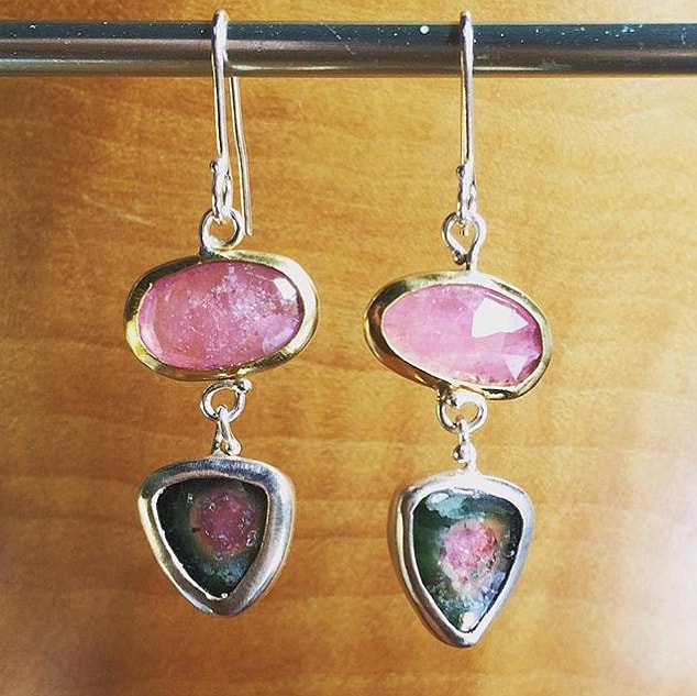 watermelon tourmaline earrings